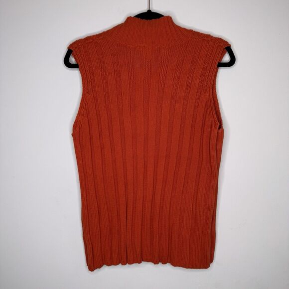 Vtg PIERRE CARDIN Orange Ribbed Sleeveless Mock Turtleneck Sweater 90s Grunge L - Picture 2 of 3